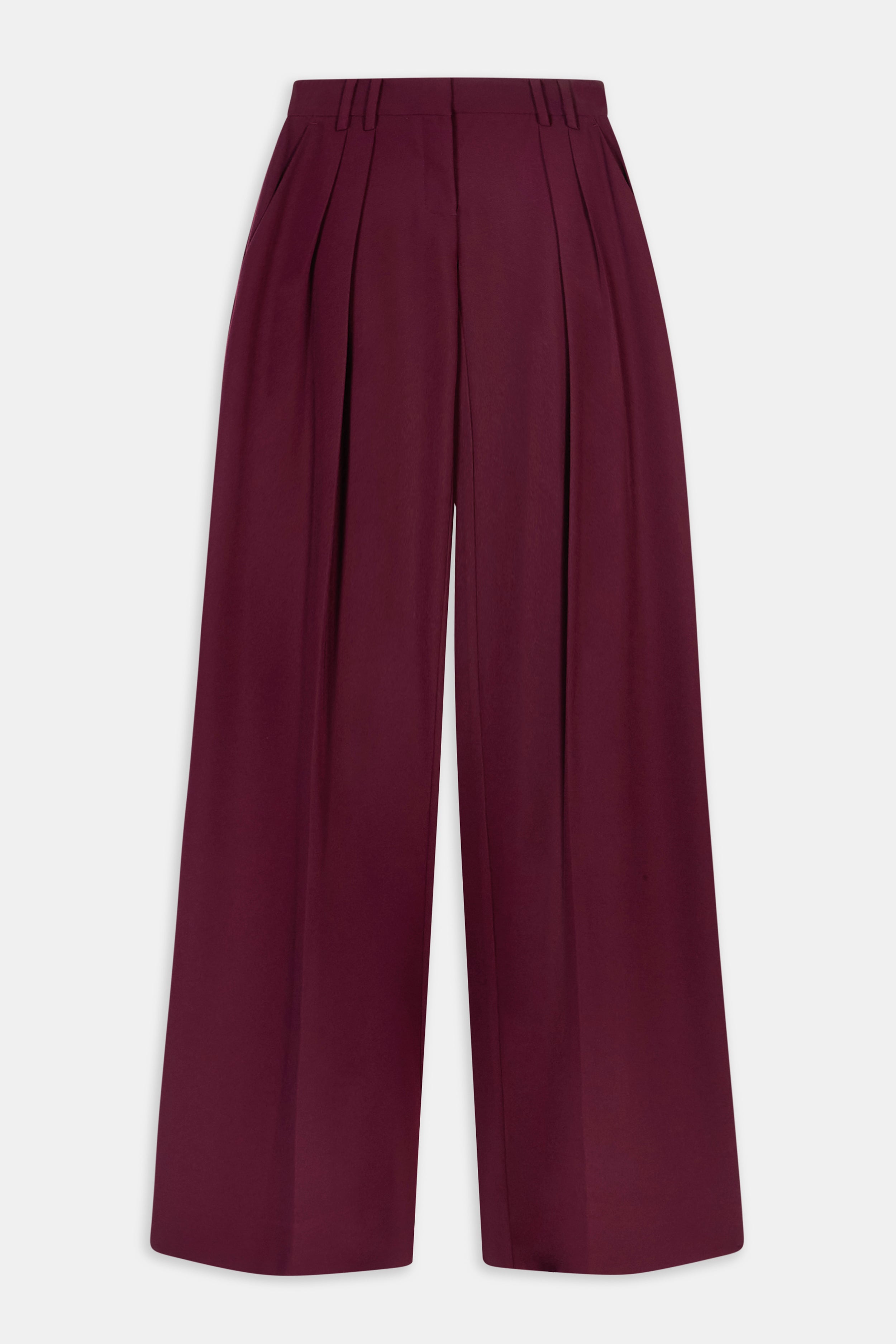 Pleated Ultra Wide Leg Trousers - Mulberry