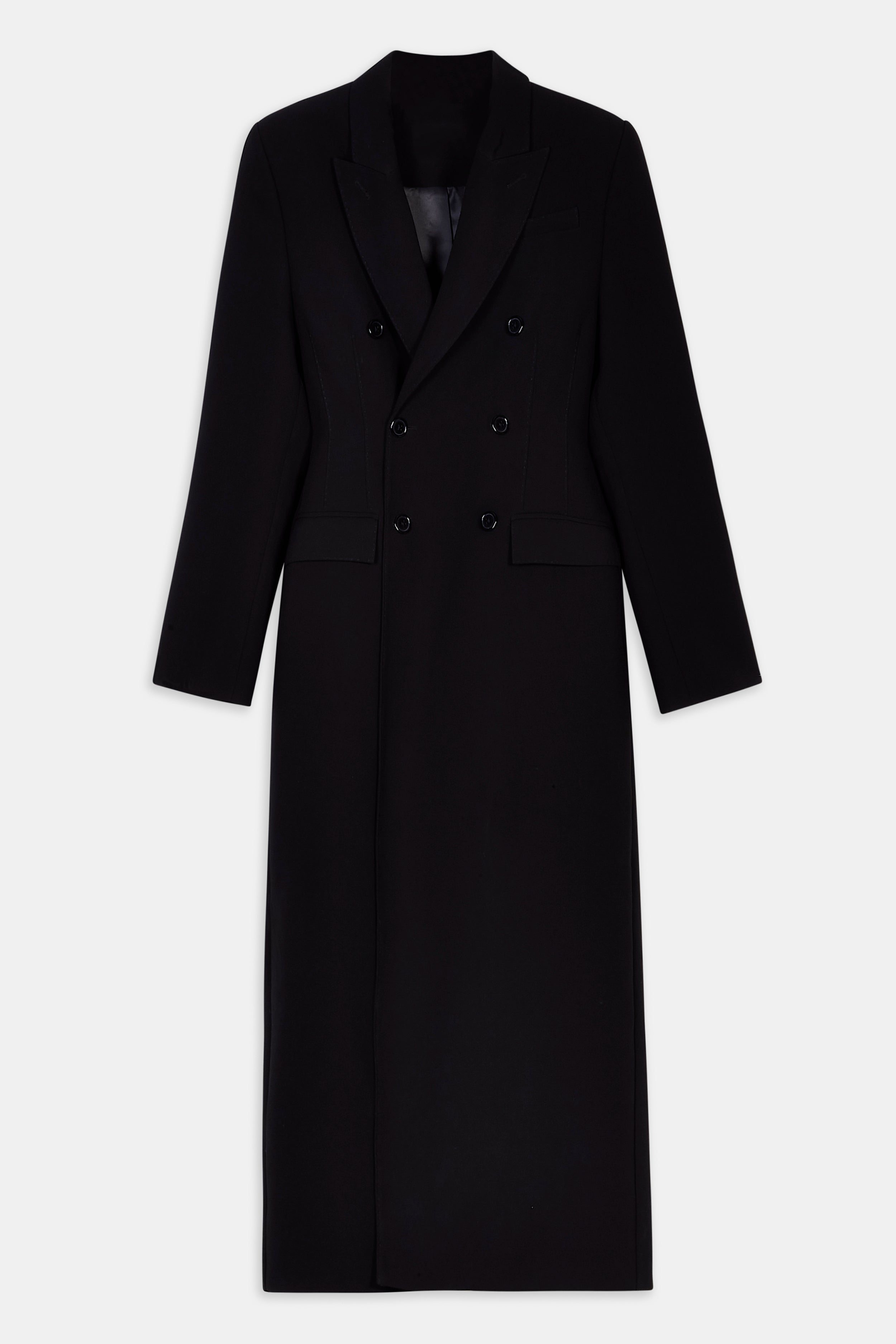 Structured Double Breasted Hourglass Coat - Black