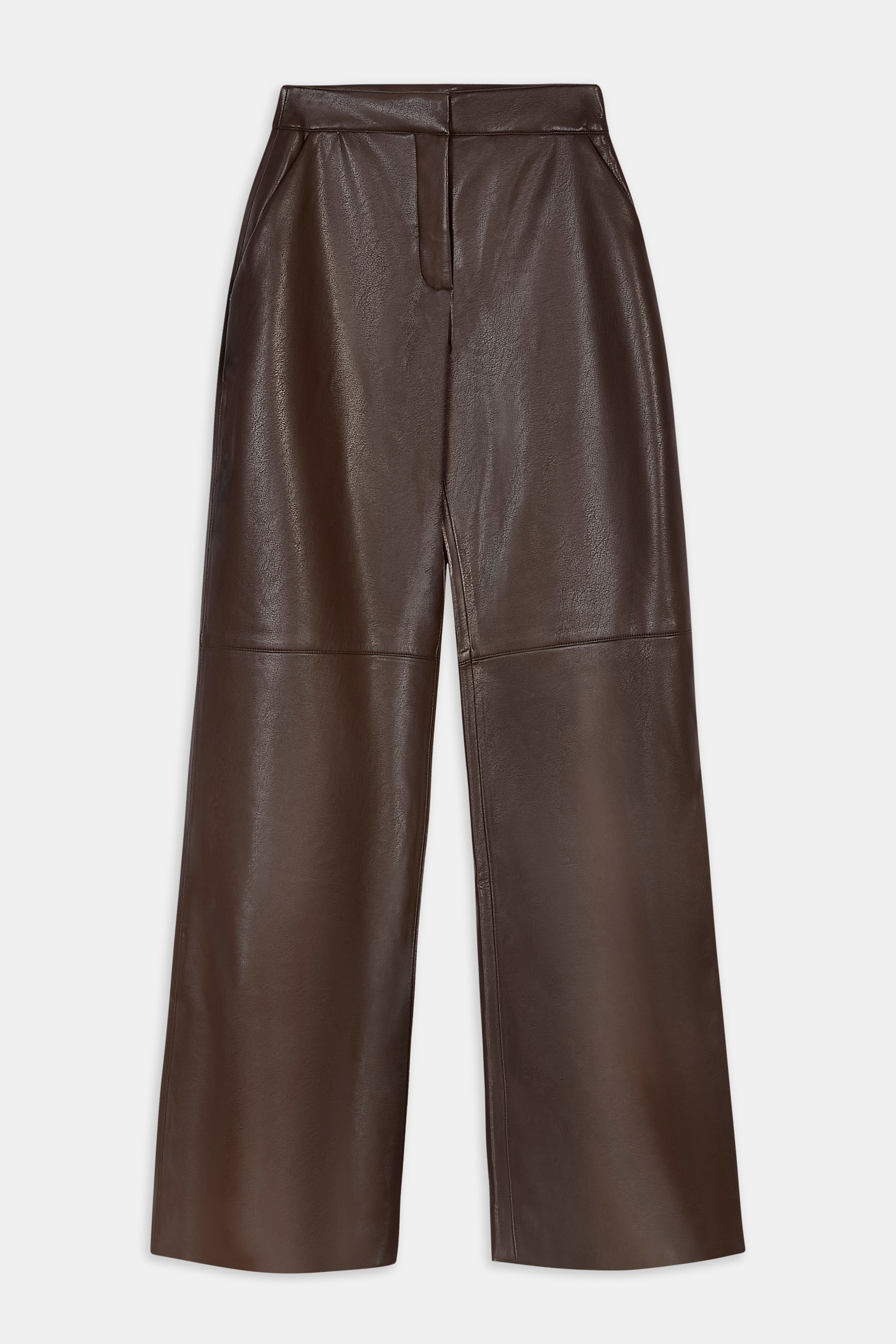 Tailored Leather Wide Leg Trousers - Carob