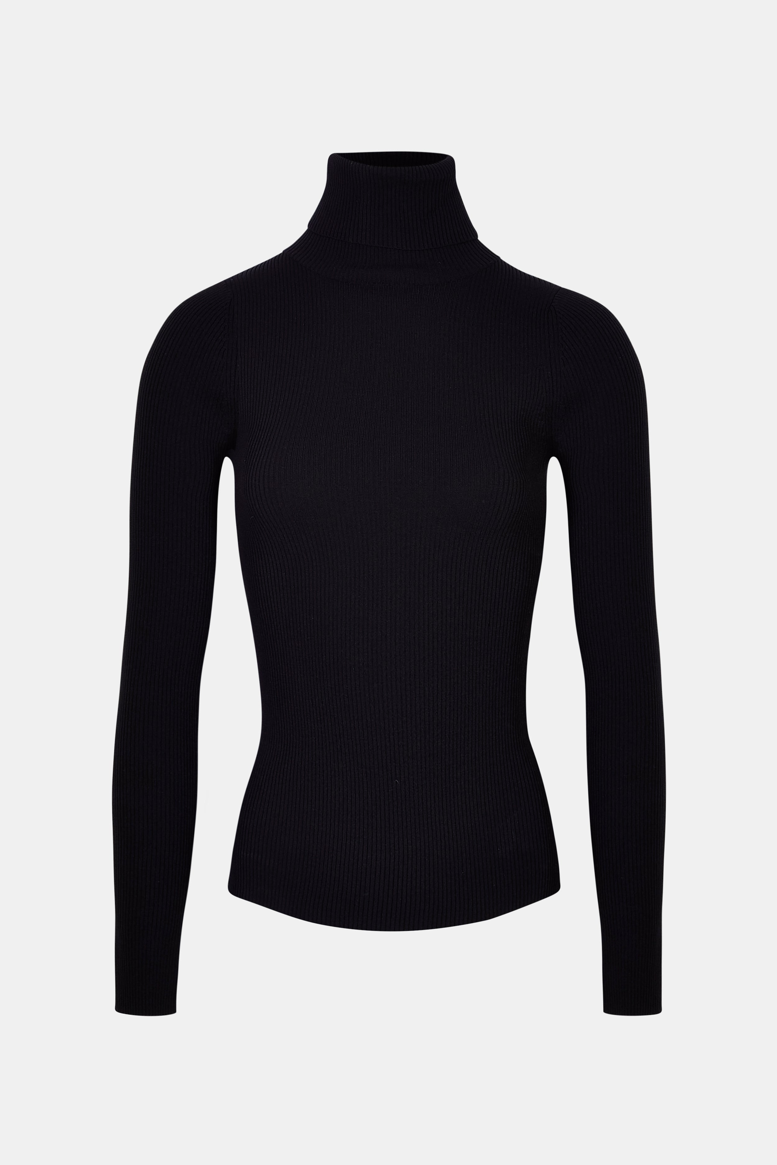Ribbed Knit Turtleneck Jumper - Black