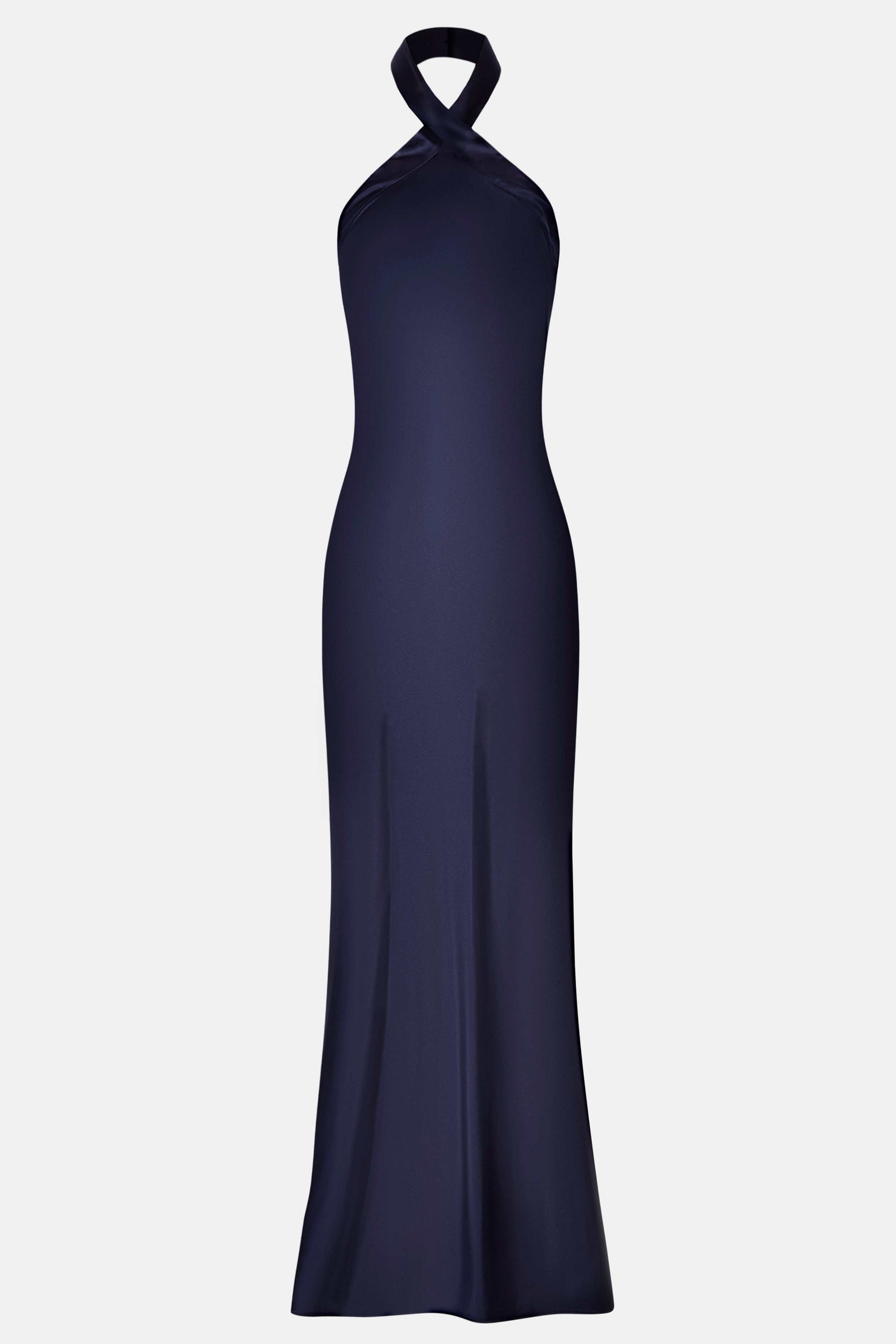 Satin Cross Strap Halter Gown - Navy