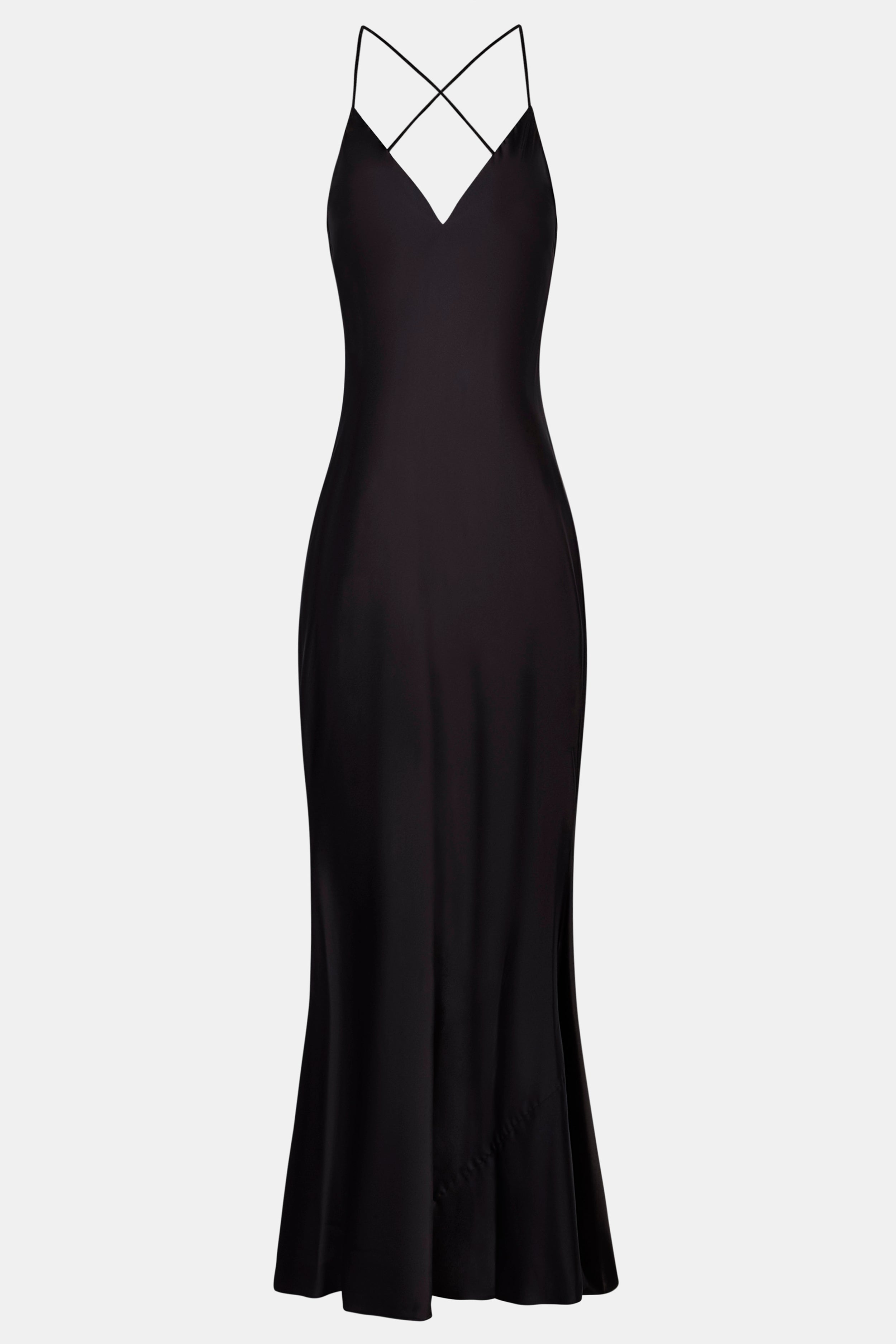 Satin Slinky Cowl Back Gown - Black