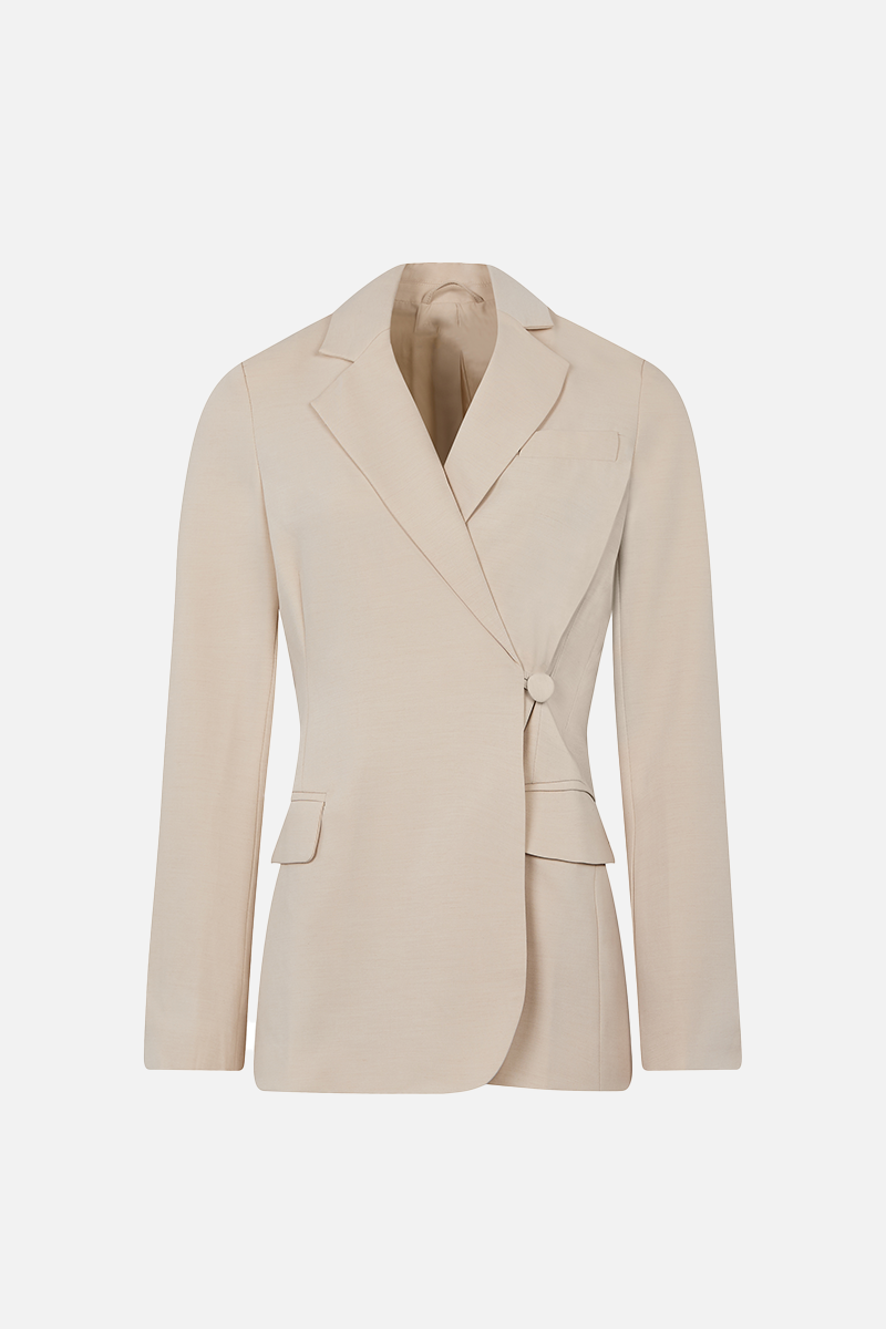 Asymmetric Wool Blend Blazer - Cream