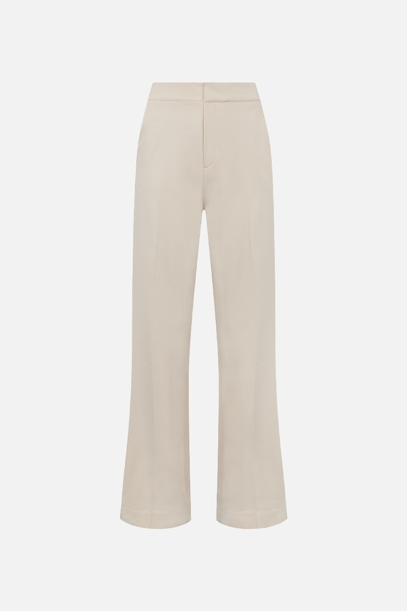 Straight Leg Wool Blend Trousers - Cream