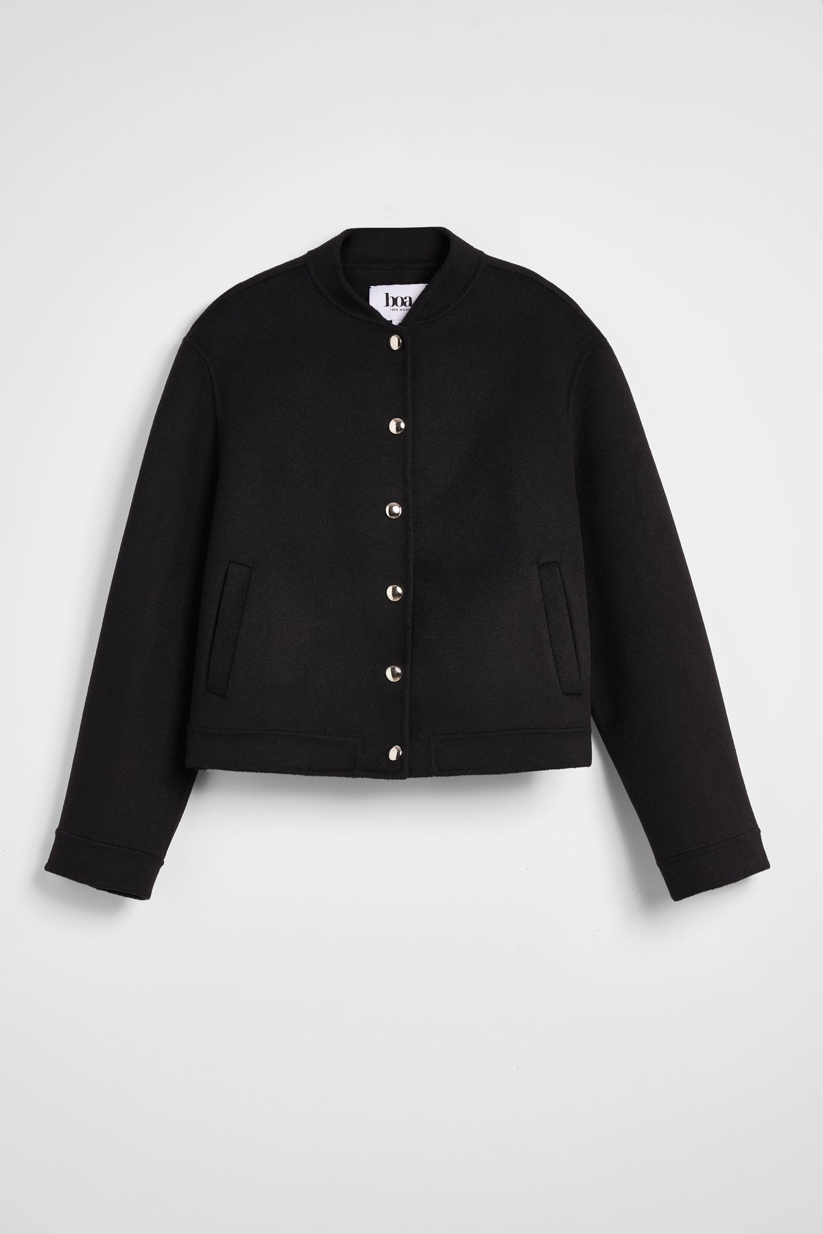Double Faced Wool Bomber Jacket - Black