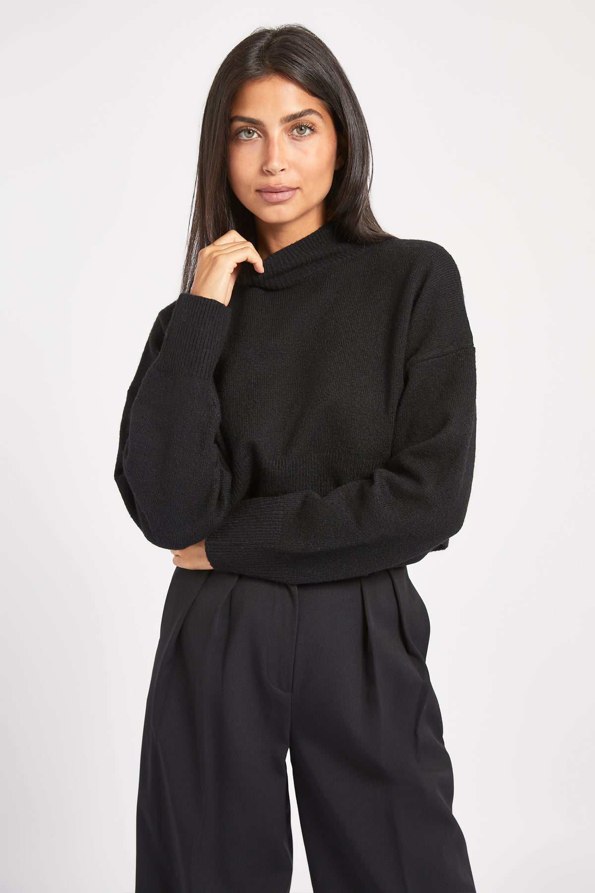 Soft Brushed High Neck Jumper - Black
