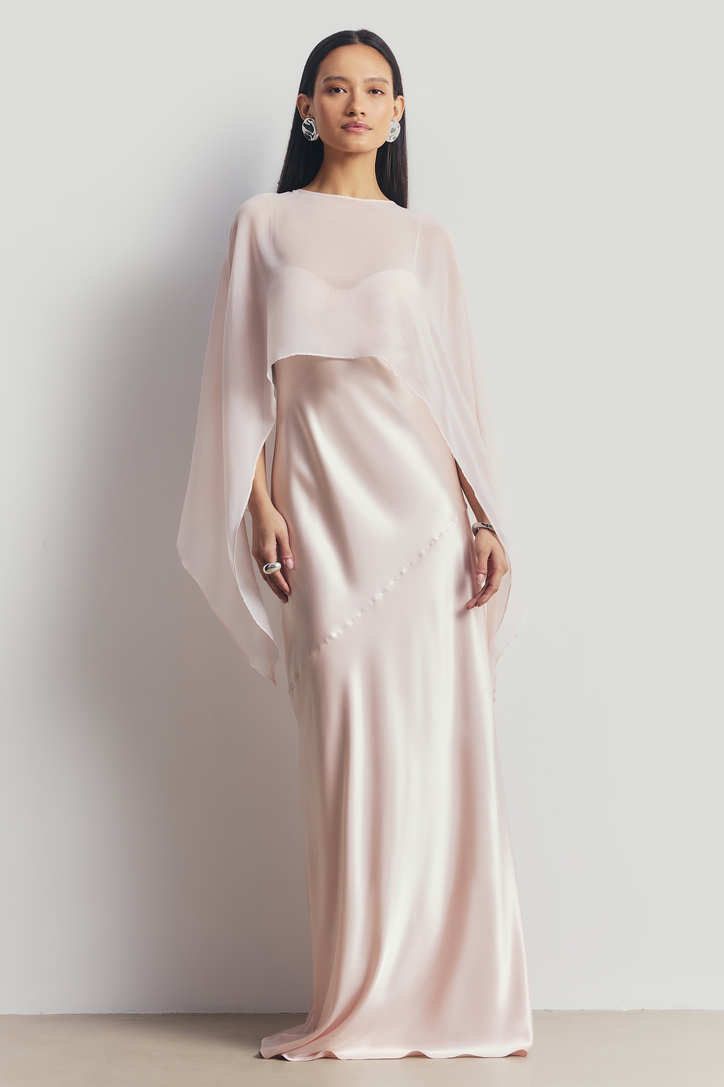 Sheer Chiffon Curved Hem Cape - Blush