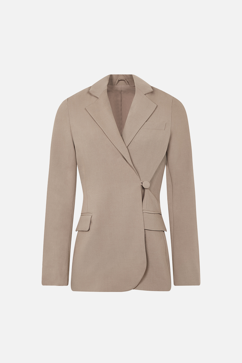 Asymmetric Wool Blend Blazer - Oak