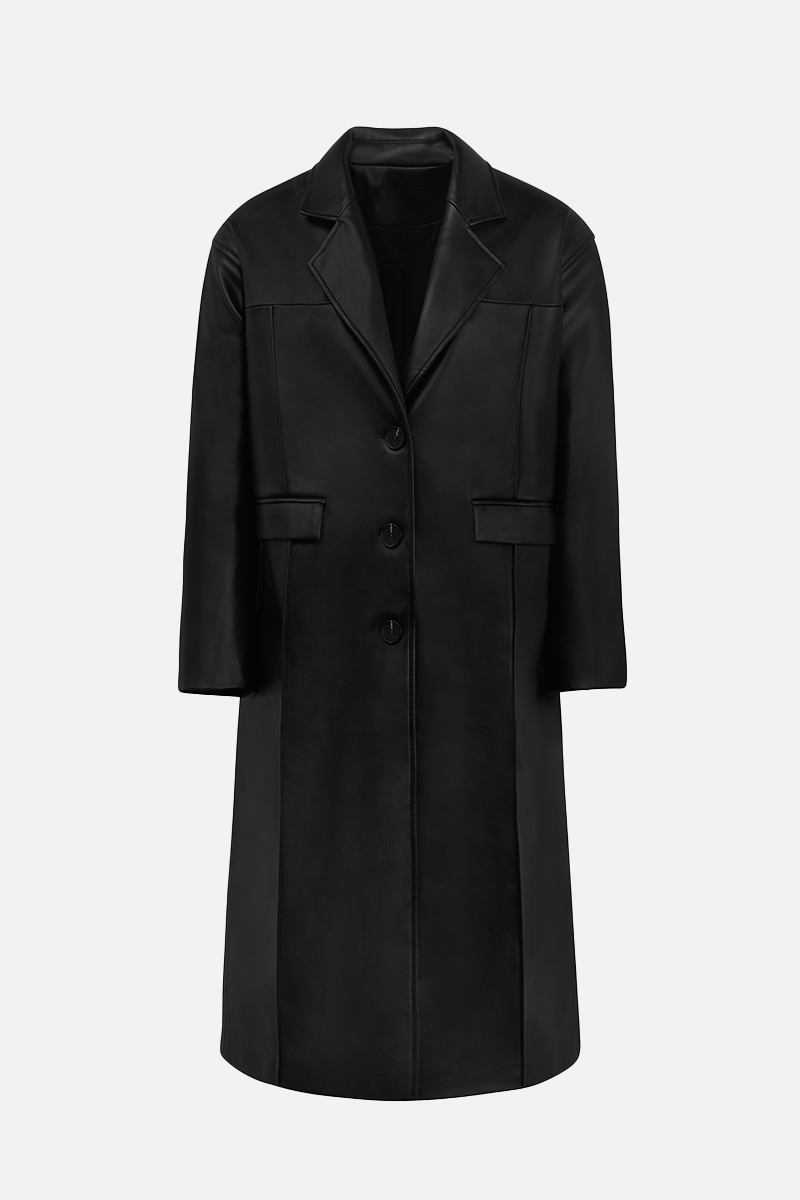 Relaxed Leather 90's Coat - Black