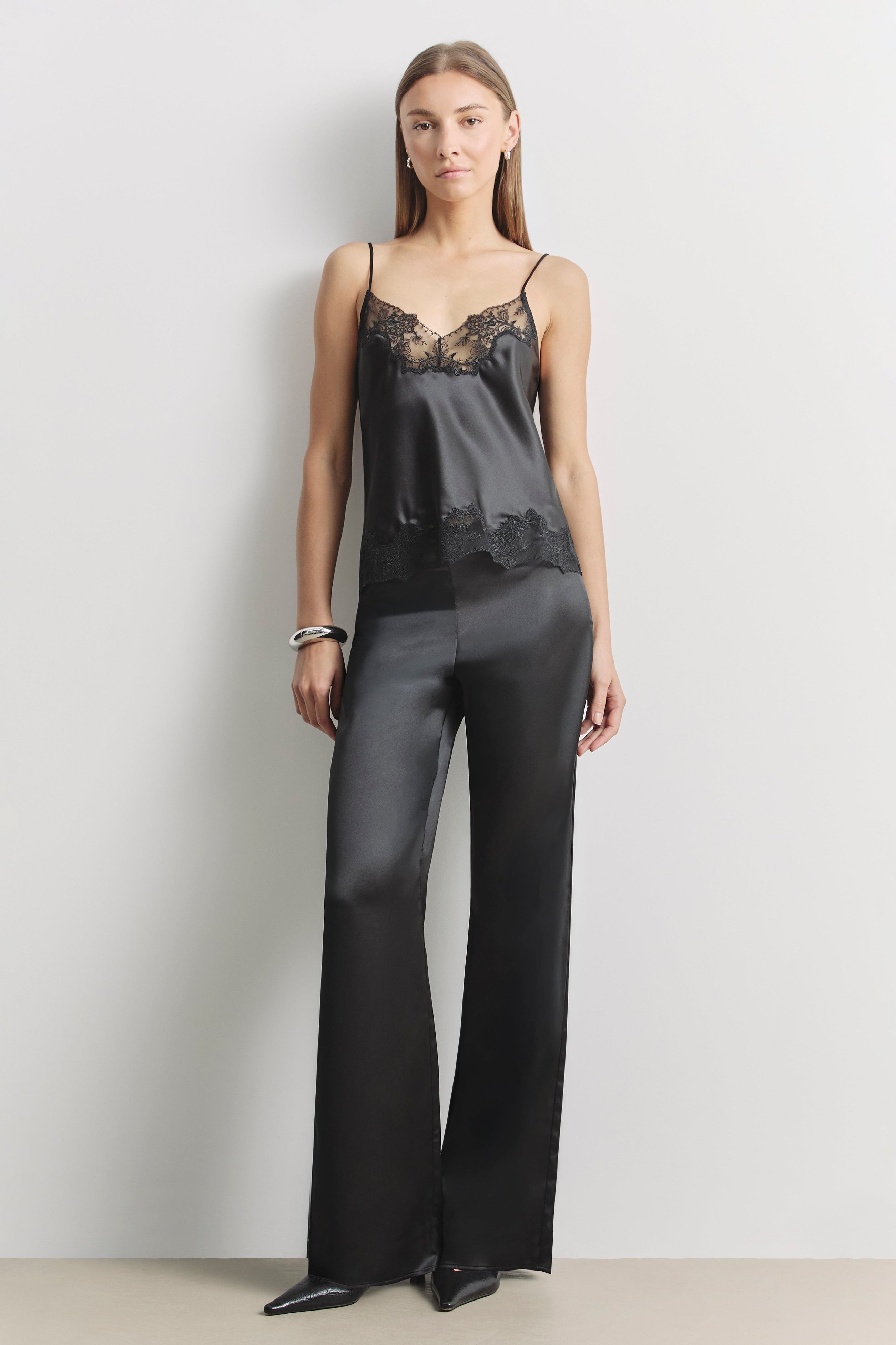 Satin Lace Detail Camisole - Black