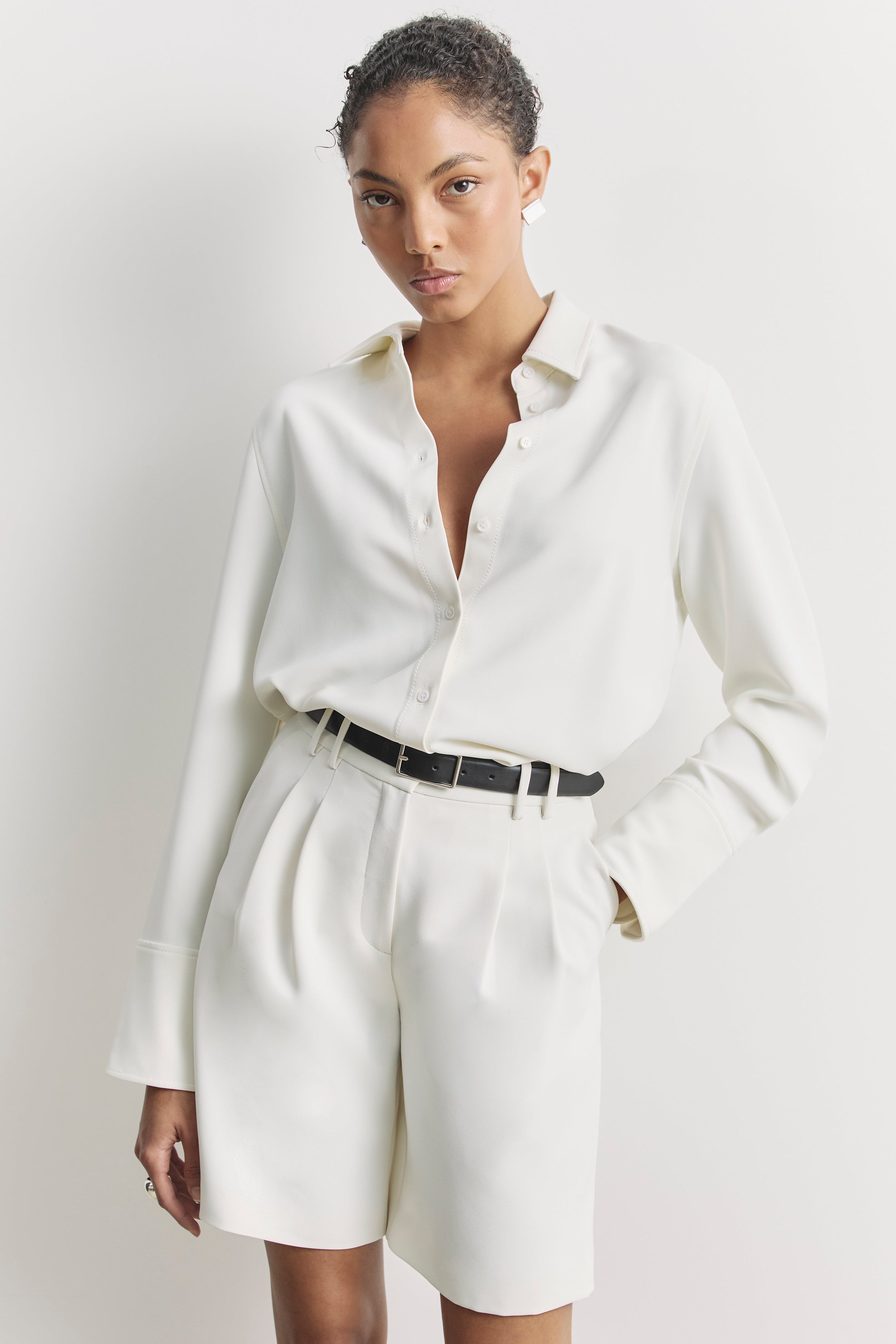 Effortless Pleated Longline Shorts - White