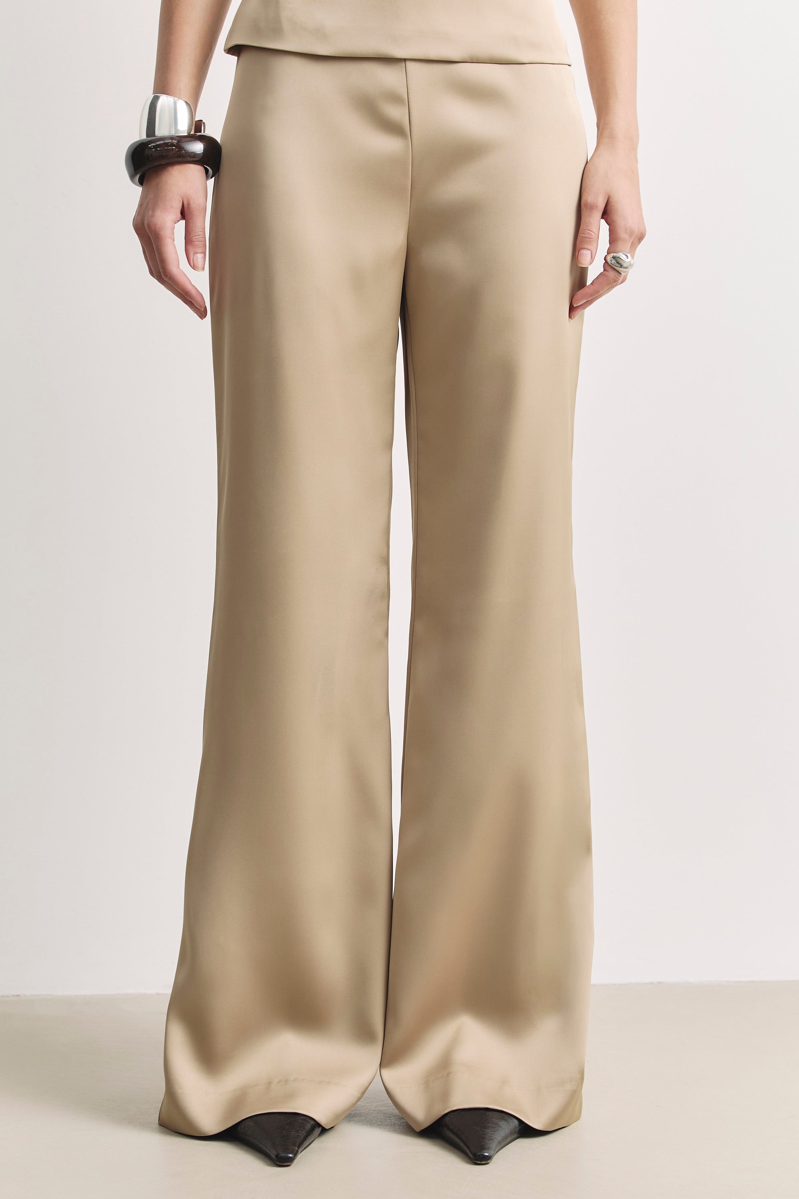 Tailored Satin Wide Leg Trousers - Bronze