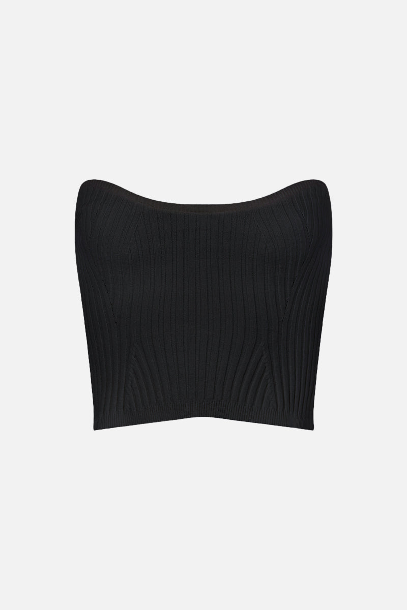 Ribbed Knit Bodice Top - Black