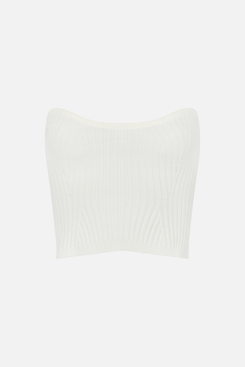 Ribbed Knit Bodice Top - Cream