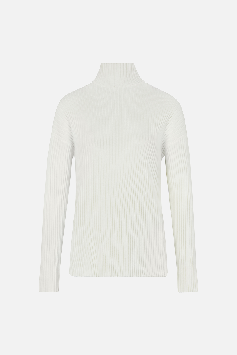 Ribbed Knit High Neck Jumper - Cream
