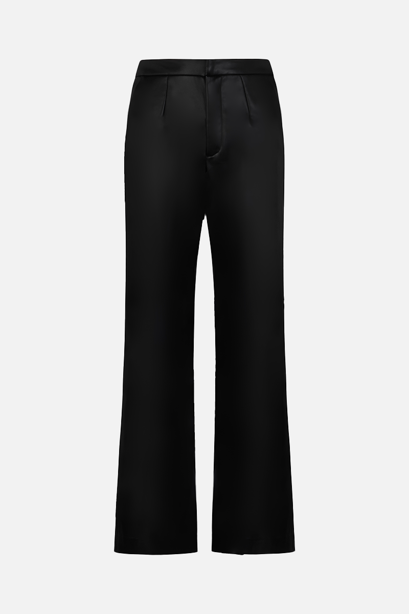 Tailored Leather Straight Leg Trousers - Black