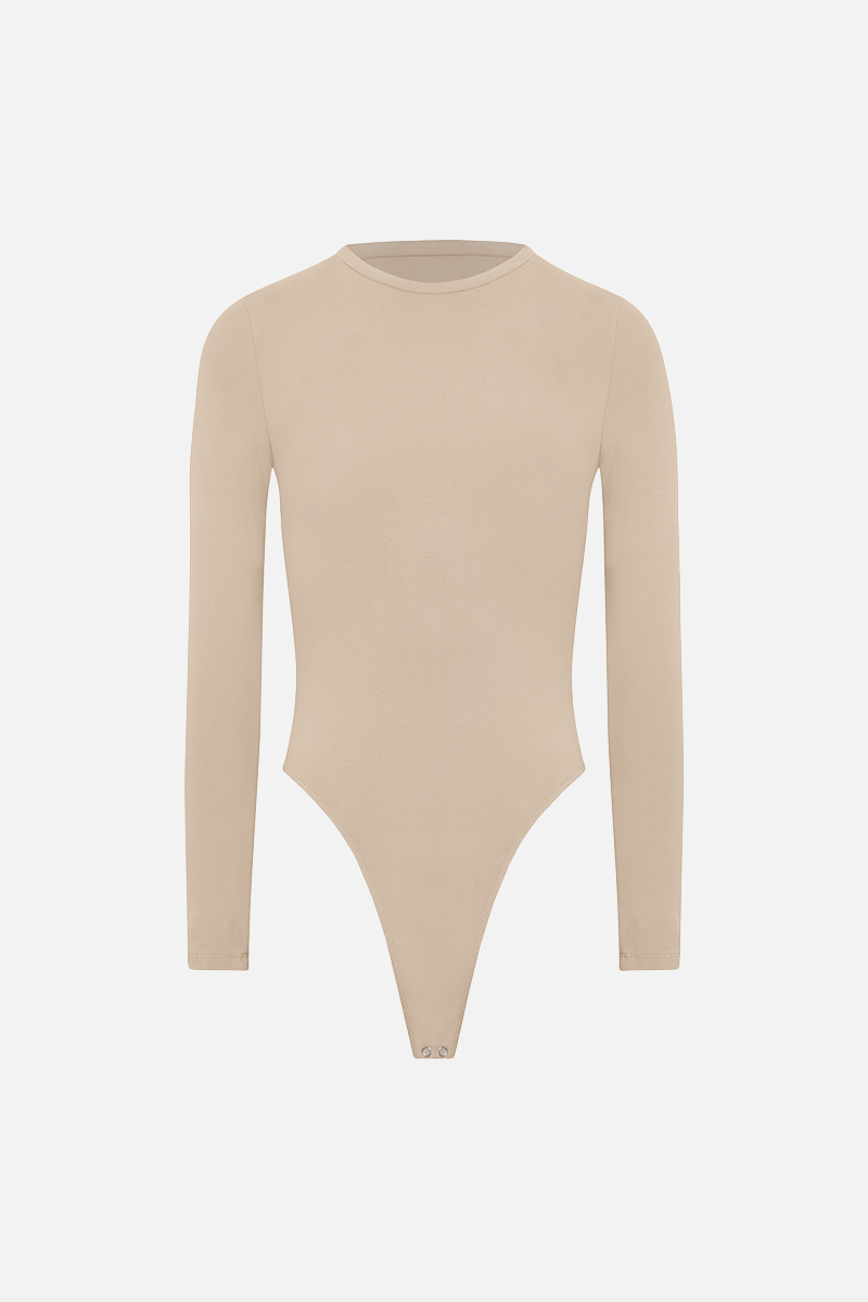 Cotton Longsleeve Bodysuit - Stone