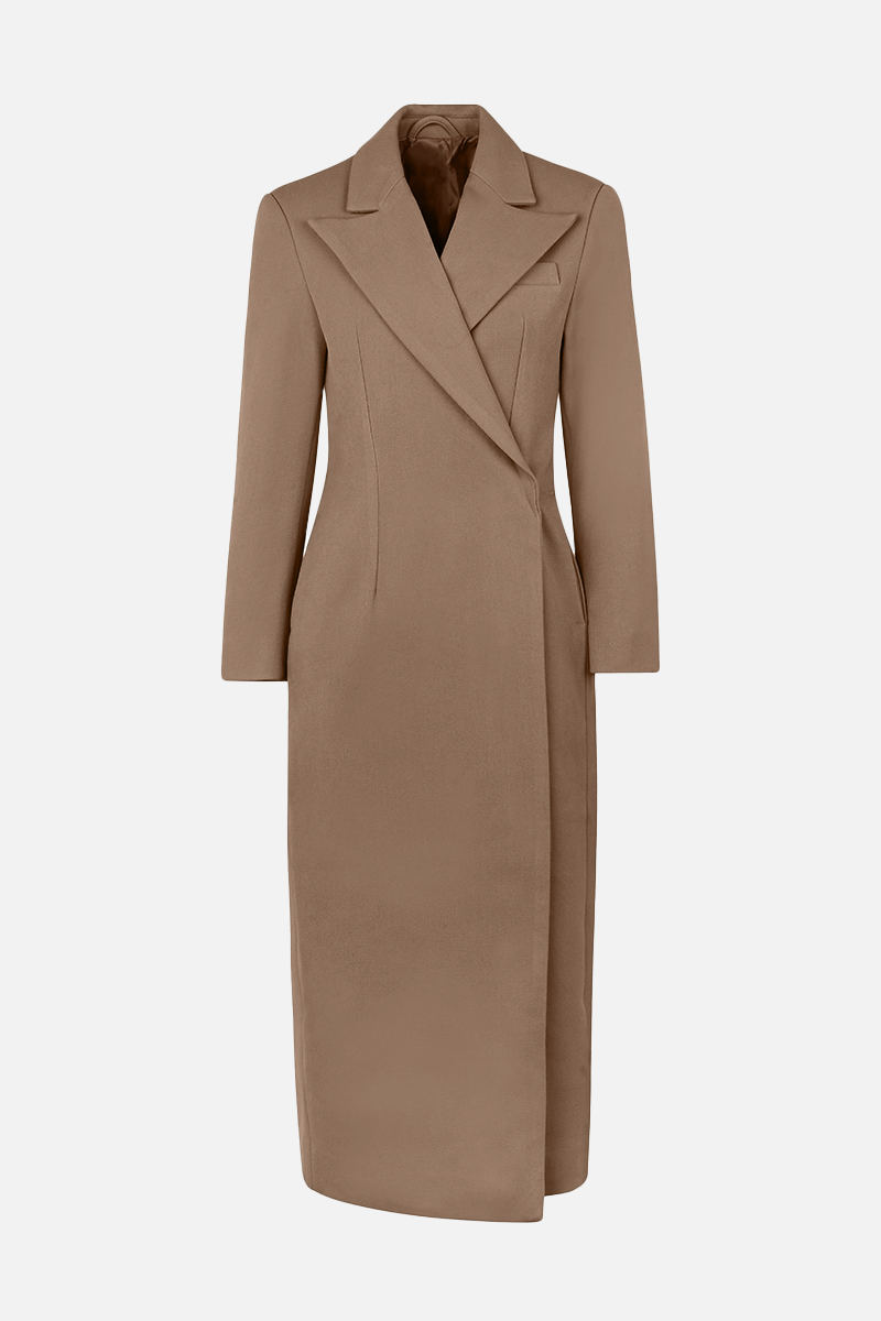 Asymmetric Tailored Longline Coat - Truffle