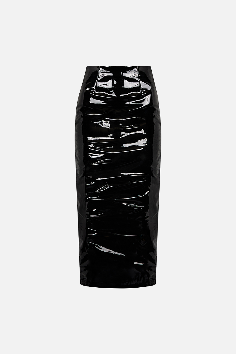 Vinyl Midi Skirt - Black