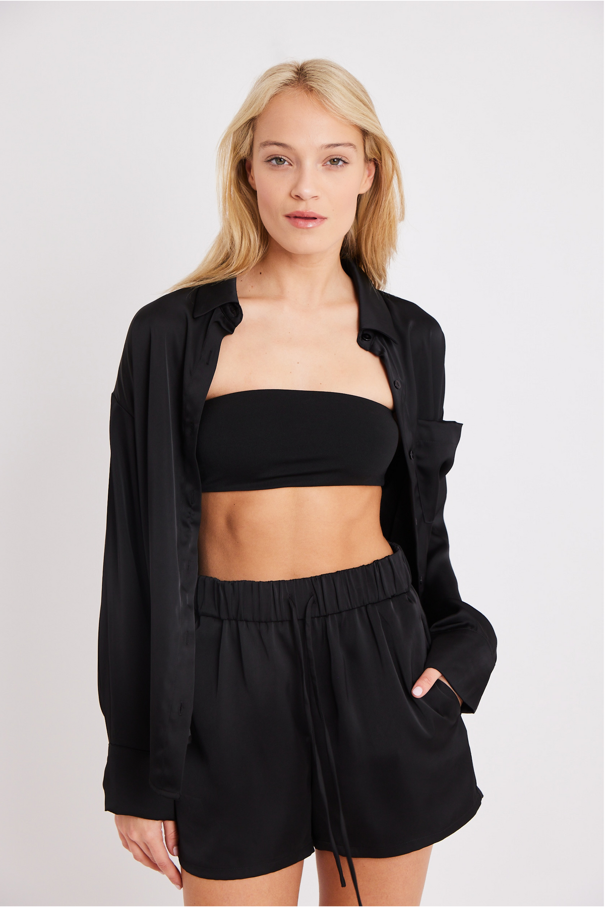Relaxed Satin Shirt - Black