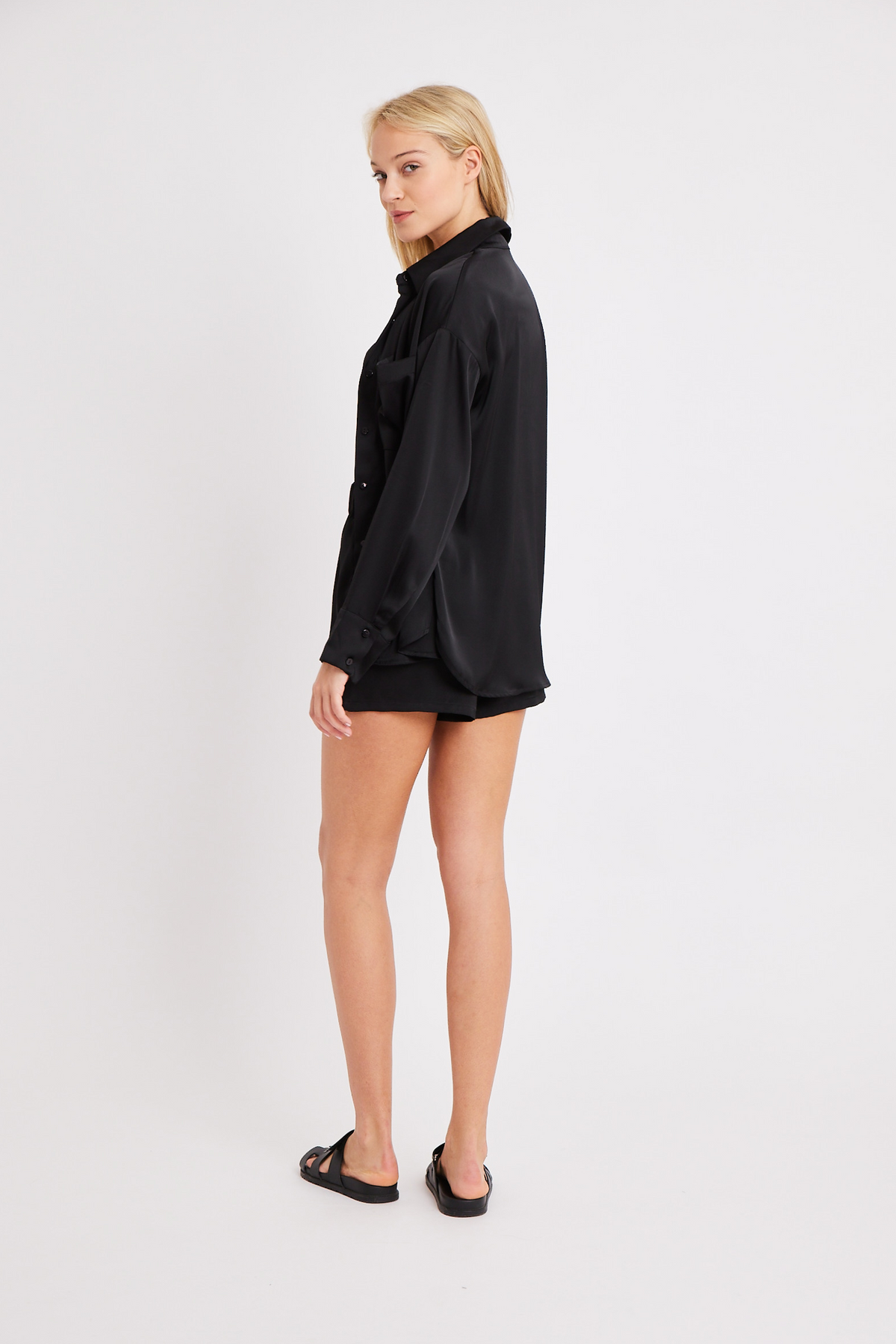 Relaxed Satin Drawstring Shorts - Black