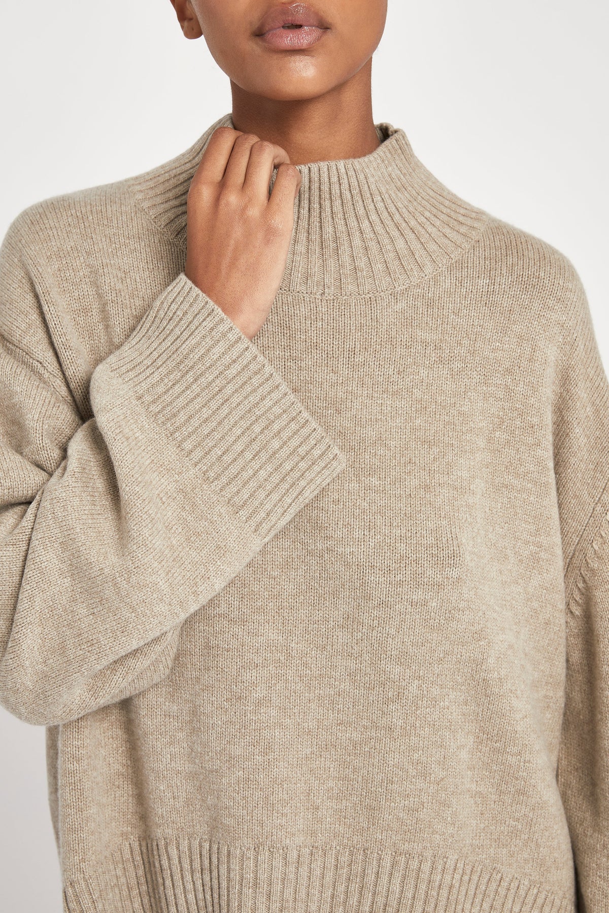 High Neck Cashmere Jumper - Birch