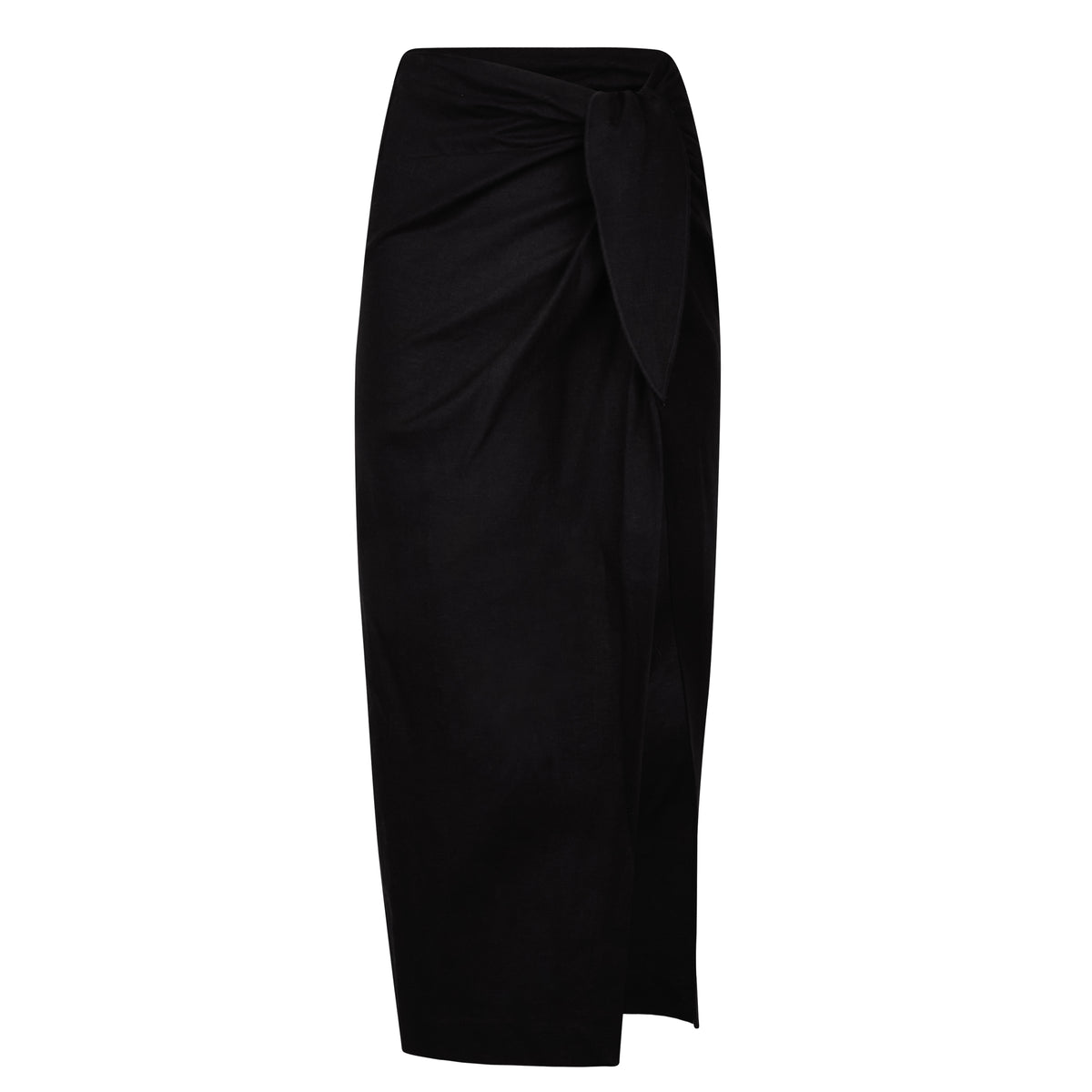 Linen Wrap Midi Skirt - Black