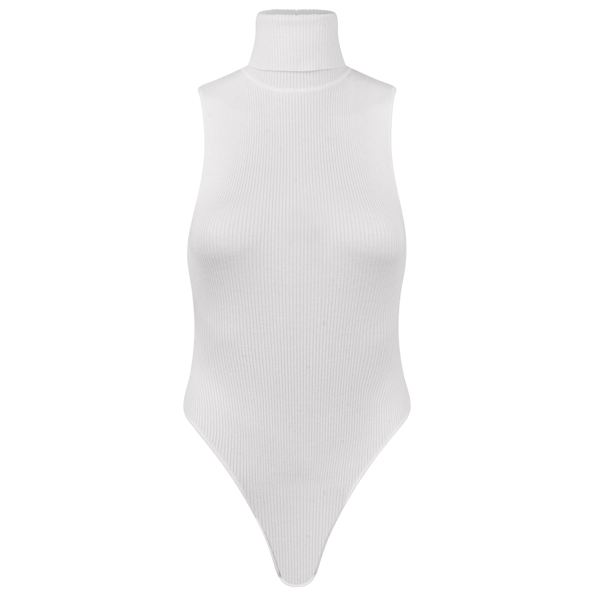 Sleeveless Roll Neck Knit Bodysuit - White