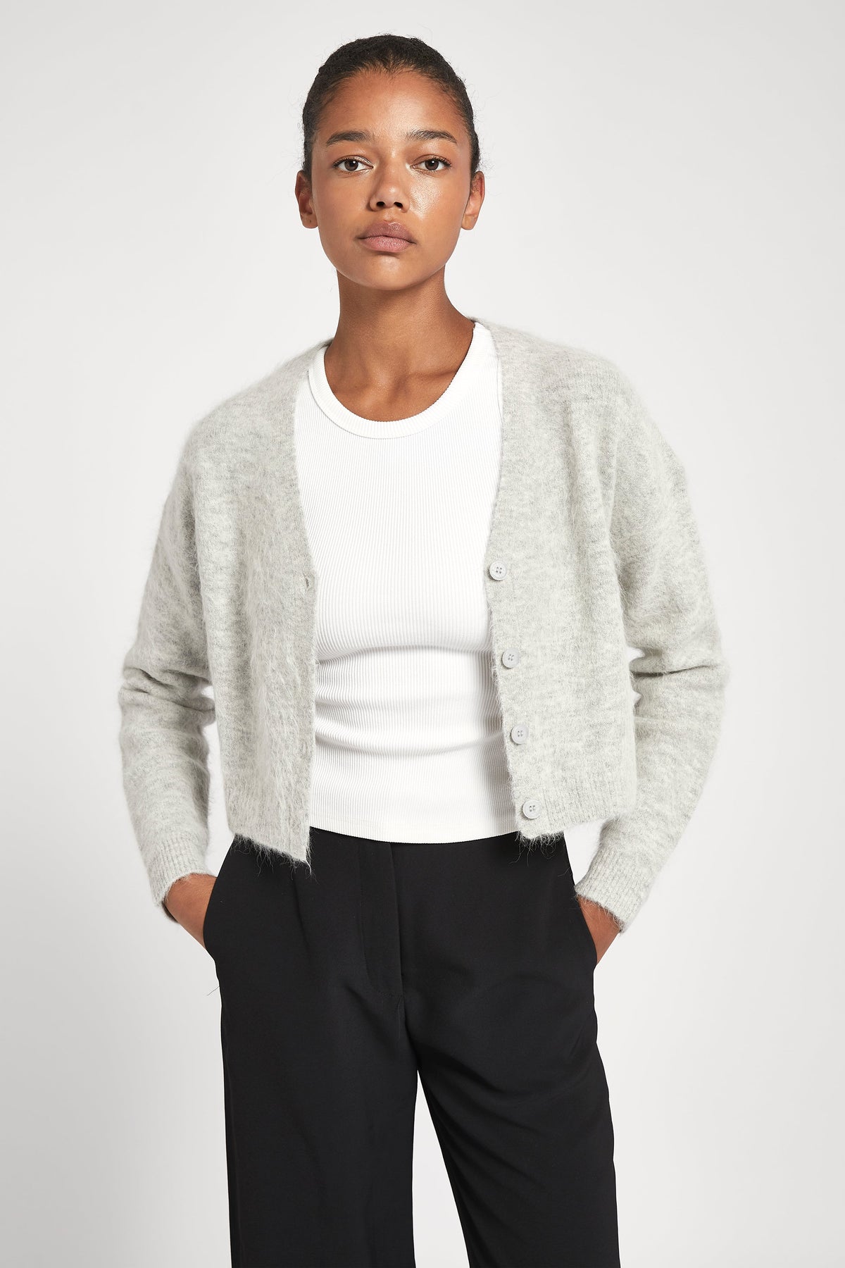 Alpaca Blend Cardigan - Pebble Grey