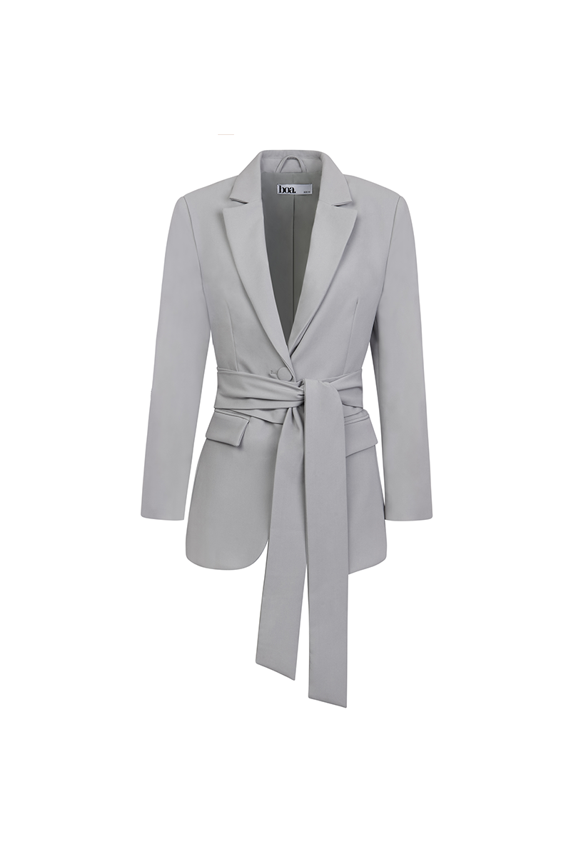 Classic Blazer with Belt - Steel Blue