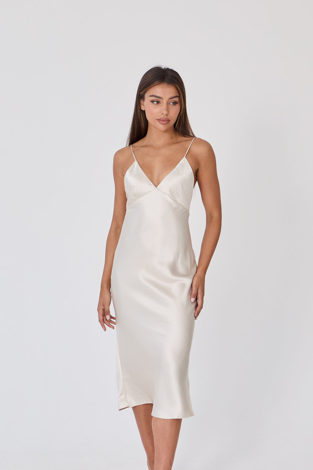Satin Slip Midi Dress - Champagne