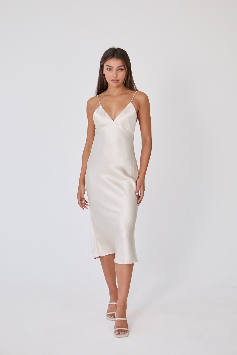 Satin Slip Midi Dress - Champagne