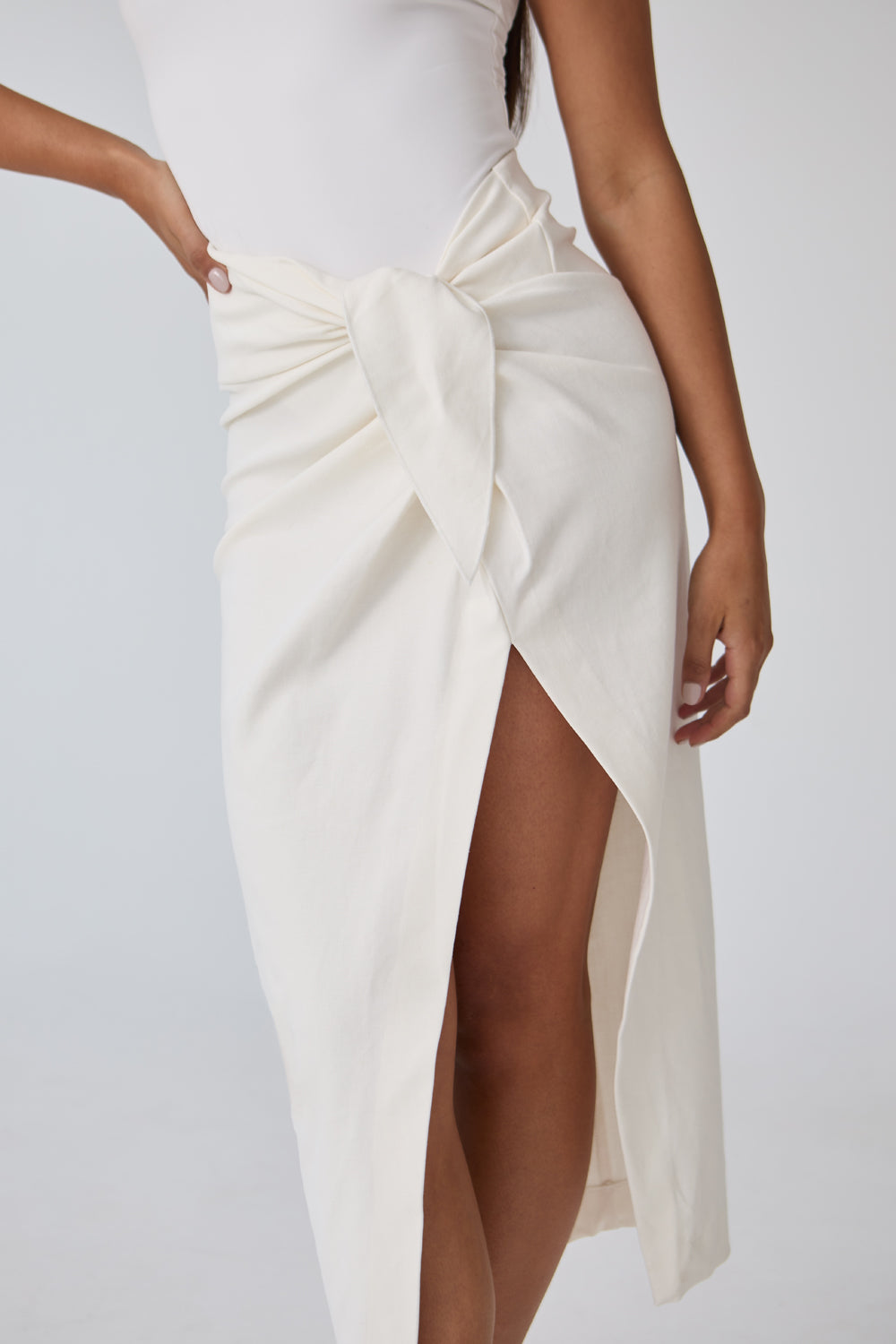 Linen Wrap Midi Skirt - Ivory