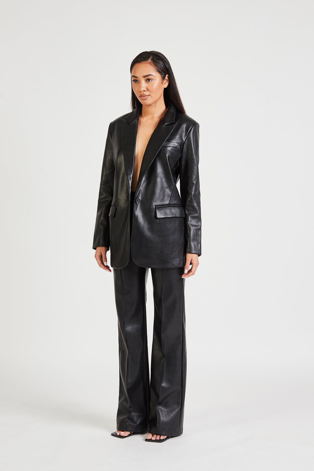 Leather Boyfriend Blazer - Black