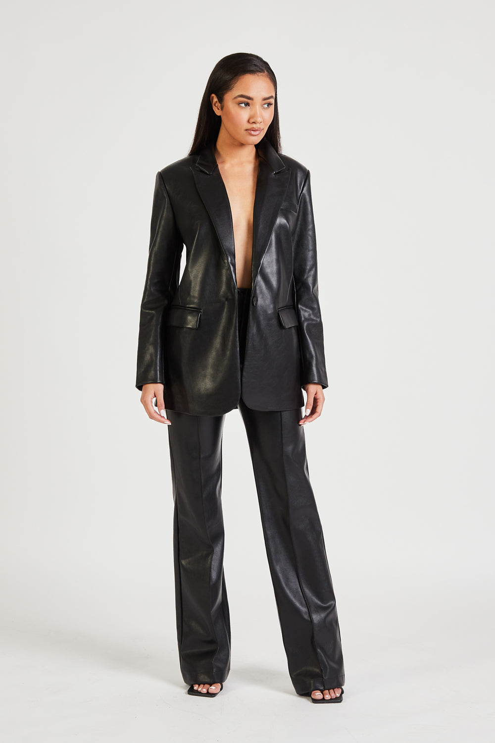 Leather Boyfriend Blazer - Black