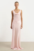 Cowl Neck Satin Panel Gown - Blush