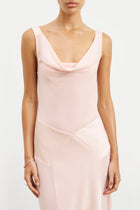 Cowl Neck Satin Panel Gown - Blush