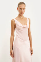 Cowl Neck Satin Panel Gown - Blush