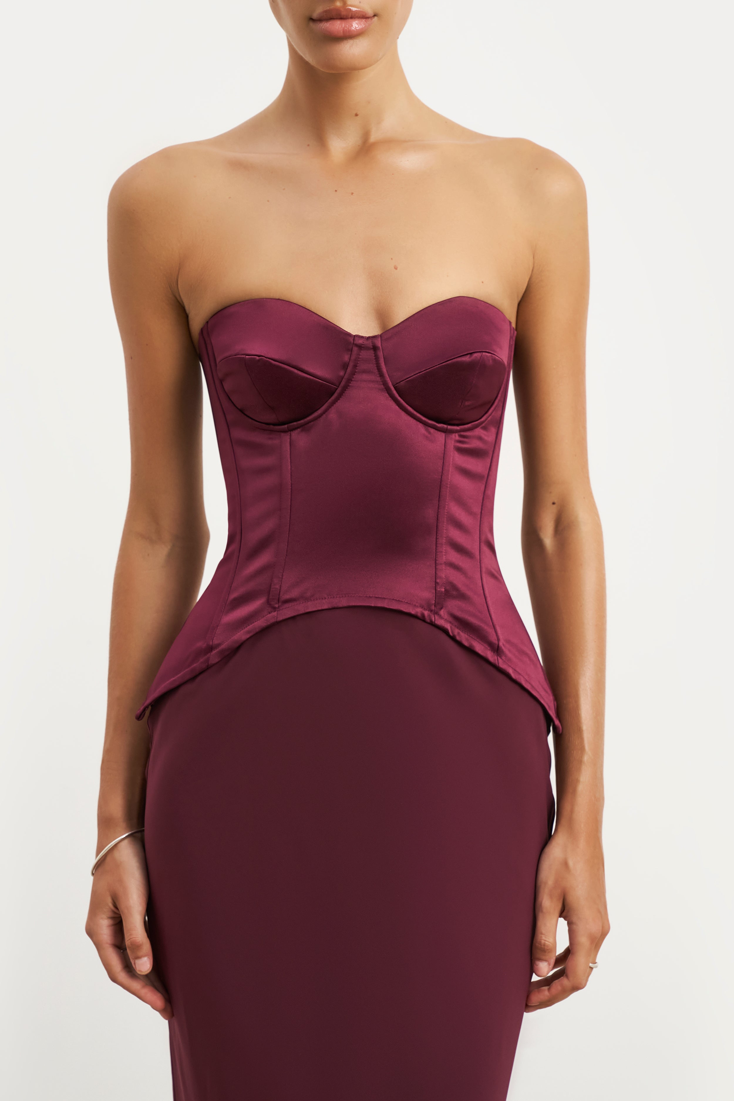 Satin Corset Gown with Sweetheart Neckline - Mulberry