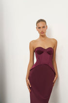 Satin Corset Gown with Sweetheart Neckline - Mulberry