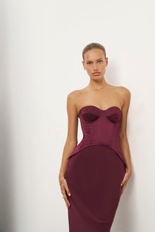 Satin Corset Gown with Sweetheart Neckline - Mulberry