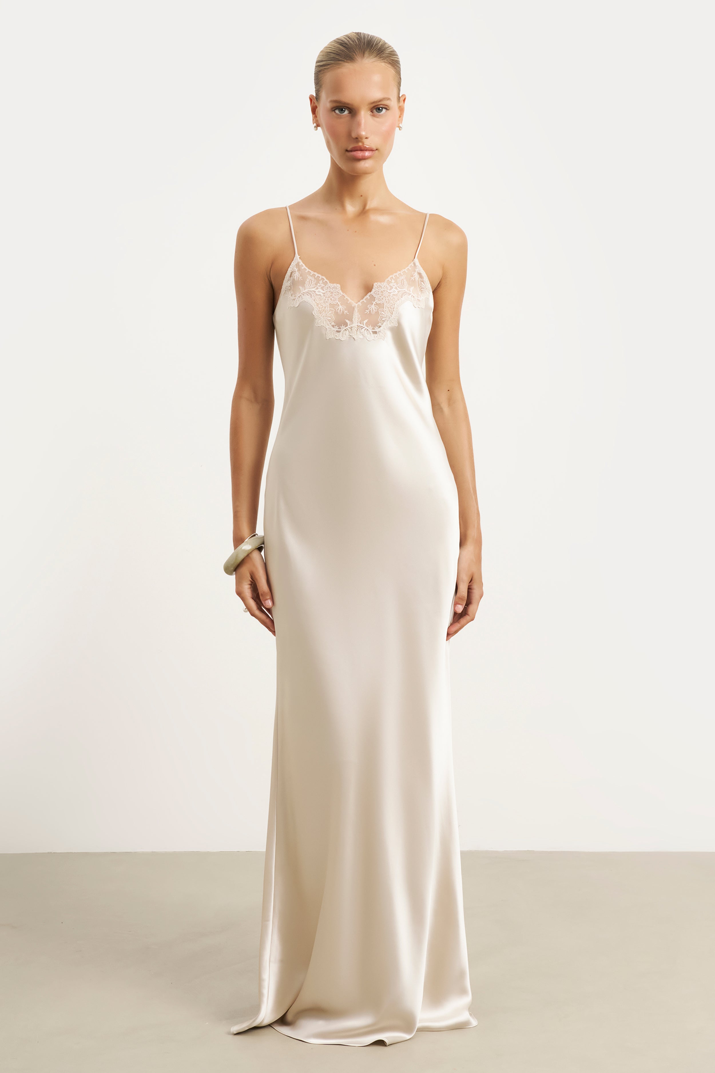Satin Lace Detail Camisole Maxi Dress - Champagne | BOA