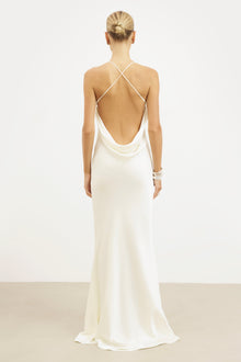 Satin Slinky Cowl Back Gown - Ivory