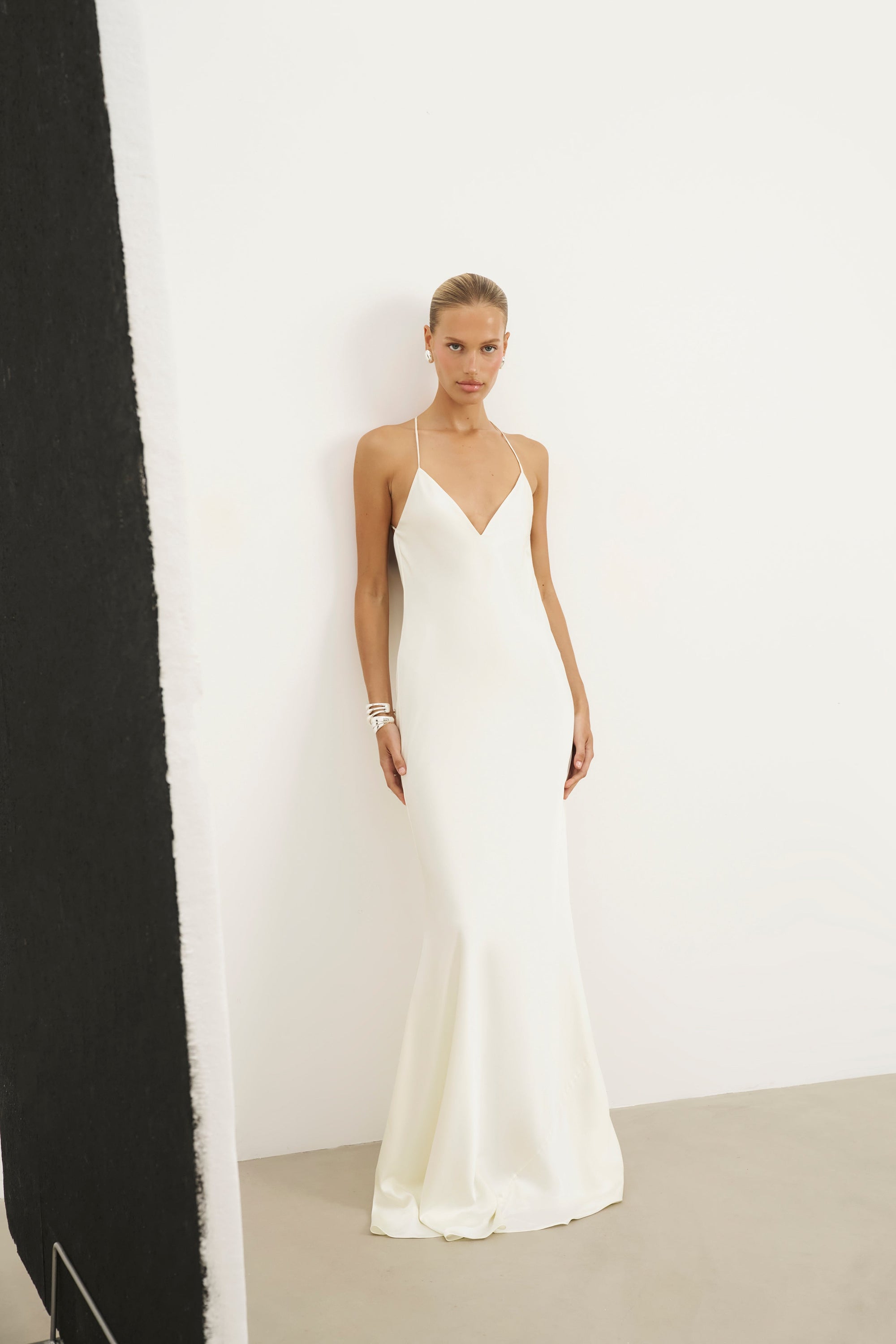 Satin Slinky Cowl Back Gown - Ivory