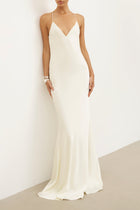 Satin Slinky Cowl Back Gown - Ivory