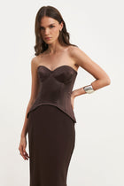 Satin Corset Gown with Sweetheart Neckline - Carob
