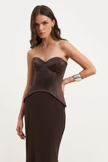Satin Corset Gown with Sweetheart Neckline - Carob
