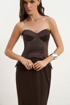 Satin Corset Gown with Sweetheart Neckline - Carob