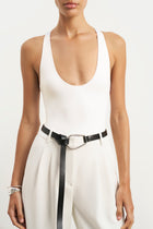 Scoop Neck Racer Bodysuit - White