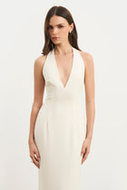 Plunging V Neck Halter Gown - Cream